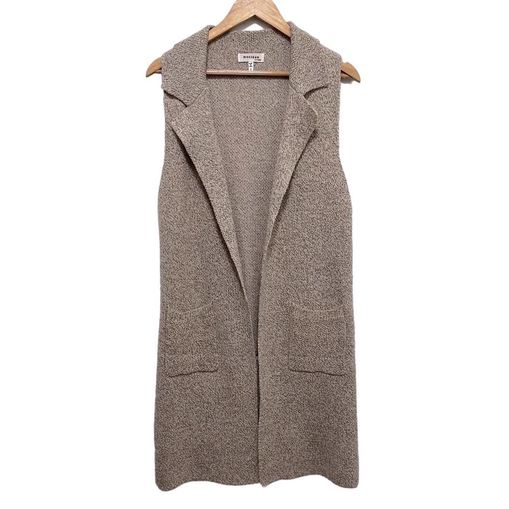Monteau Los Angeles Longline Sleeveless Tan Duster Cardigan Size Small